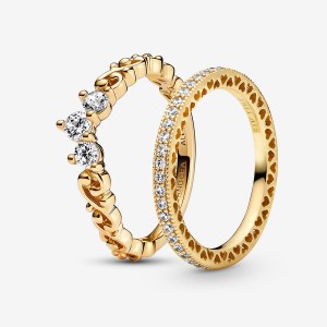 Gold Plated Pandora Elegant Sparkle Ring Sets | AQYPOH-928