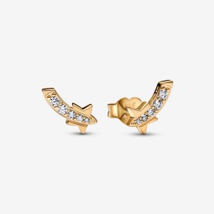 Gold Plated Pandora Shooting Star Pavés Stud Earrings | IKCUJR-956