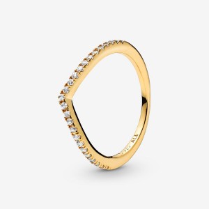 Gold Plated Pandora Sparkling Wishbone Stackable Rings | EFQLMN-368