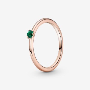 Rose Gold Plated Pandora Green Solitaire Halo & Solitaire Rings | CMGNDX-973