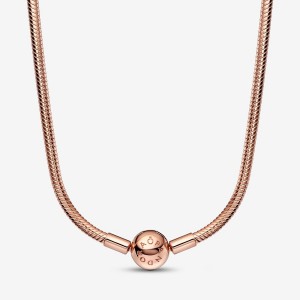 Rose Gold Plated Pandora Moments Snake Chain Necklaces | TCNIKG-596