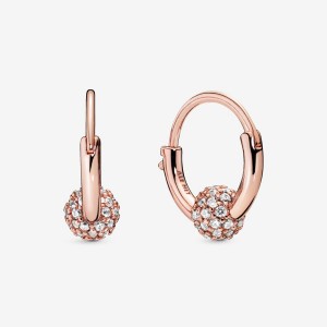 Rose Gold Plated Pandora Pavé Bead Hoop Earrings | EGIBXS-285