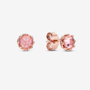 Rose Gold Plated Pandora Pink Sparkling Crowns Stud Earrings | HDNOGY-814