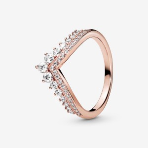 Rose Gold Plated Pandora Princess Wishbone Pinky Rings | SXZFYK-241