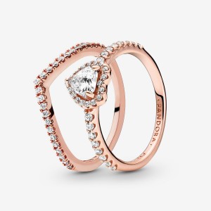 Rose Gold Plated Pandora Ring Sets | QDAVOU-096