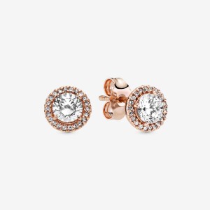 Rose Gold Plated Pandora Round Sparkle Halos Stud Earrings | DLIOPH-968