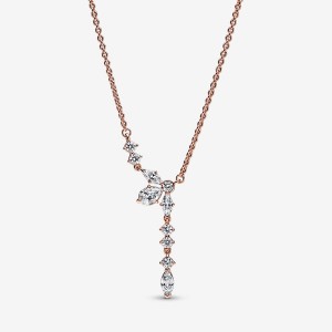 Rose Gold Plated Pandora Sparkling Herbarium Cluster Drop Collier Chain Necklaces | ROVCWG-592