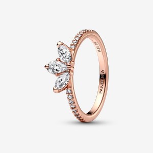 Rose Gold Plated Pandora Sparkling Herbarium Cluster Stackable Rings | QLZKWF-138