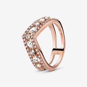 Rose Gold Plated Pandora Sparkling Marquise Double Wishbone Statement Rings | AXOGER-035