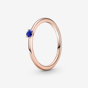 Rose Gold Plated Pandora Stellar Blue Solitaire Halo & Solitaire Rings | WGHJPT-968