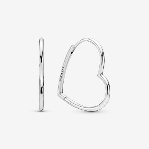 Sterling Silver Pandora Asymmetrical Heart Hoop Earrings | QRWIVM-728