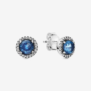 Sterling Silver Pandora Blue Round Sparkles Stud Earrings | SWHVLR-496