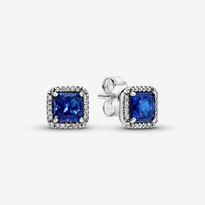 Sterling Silver Pandora Blue Square Sparkle Halos Stud Earrings | ZIKJLD-943