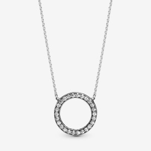 Sterling Silver Pandora Circle of Sparkle Chain Necklaces | LEXVZI-940