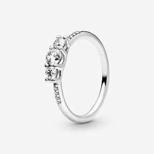 Sterling Silver Pandora Clear Three-Stone Heart & Promise Rings | BGLMAE-648