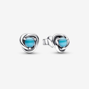 Sterling Silver Pandora December Turquoise Blue Eternity Circles Stud Earrings | VJYUKG-327