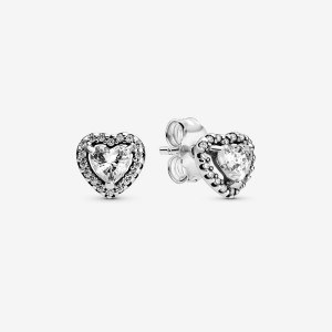 Sterling Silver Pandora Elevated Hearts Stud Earrings | KSIWEH-362