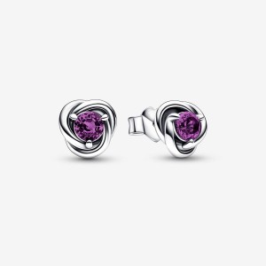 Sterling Silver Pandora February Purple Eternity Circles Stud Earrings | YDOMJS-243