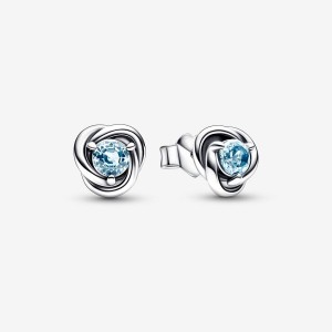 Sterling Silver Pandora March Sea Aqua Blue Eternity Circles Stud Earrings | OXRNLW-491