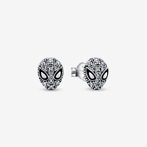 Sterling Silver Pandora Marvel Spider-Man Mask Pavés Stud Earrings | XHZNIP-562