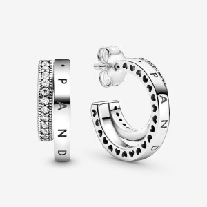 Sterling Silver Pandora Pavé Double Hoop Earrings | IMVZTH-107