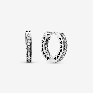 Sterling Silver Pandora Pavé Heart Hoop Earrings | CKVJTH-839