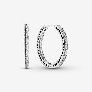 Sterling Silver Pandora Sparkle and Hearts Hoop Earrings | CRAXEN-602