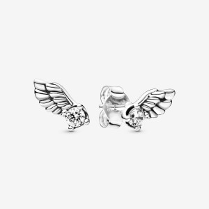 Sterling Silver Pandora Sparkling Angel Wings Stud Earrings | ZTGDRN-647