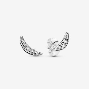 Sterling Silver Pandora Sparkling Crescent Moon Stud Earrings | XOQZHL-154