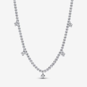 Sterling Silver Pandora Sparkling Drop Collier Chain Necklaces | OYTPKW-135