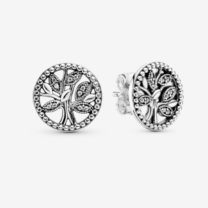 Sterling Silver Pandora Sparkling Family Trees Stud Earrings | BOEMJW-560