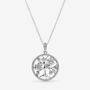 Sterling Silver Pandora Sparkling Family Tree Chain Necklaces | AFWLSB-589