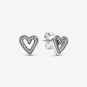 Sterling Silver Pandora Sparkling Freehand Hearts Stud Earrings | PNTFUO-150