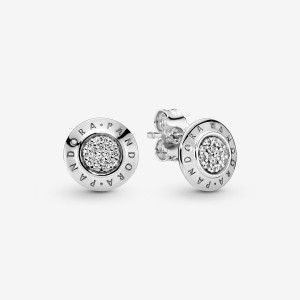 Sterling Silver Pandora Sparkling Logos Stud Earrings | JBQEON-436