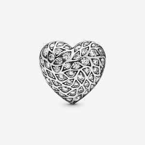 Sterling Silver Pandora Sparkling Pattern Heart Single Stud Earrings | GQHARE-816