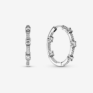 Sterling Silver Pandora Sparkling Pavé Bars Hoop Earrings | QMIRHZ-092