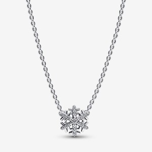 Sterling Silver Pandora Sparkling Snowflake Pendant Necklaces | TUEKZO-917