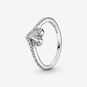 Sterling Silver Pandora Sparkling Wishbone Heart & Promise Rings | XIGMCB-453