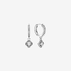 Sterling Silver Pandora Square Sparkle Stud Earrings | QFGDTN-489