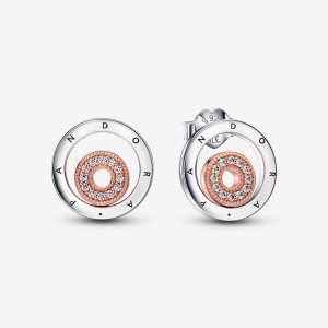 Two-tone Pandora Signature Two-tone Logo Circless Stud Earrings | KOGTPU-861