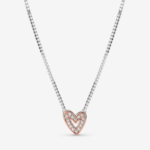 Two-tone Pandora Sparkling Freehand Heart Pendant Necklaces | OKFPVQ-309