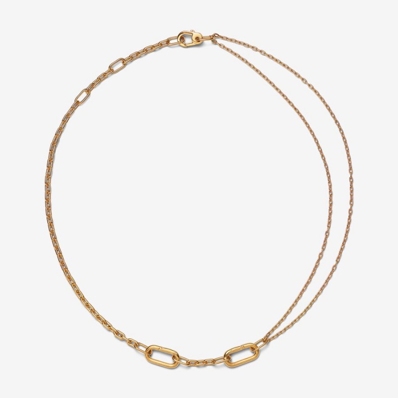 Gold Plated Pandora ME Double Link Chain Necklaces | NEQJYB-701