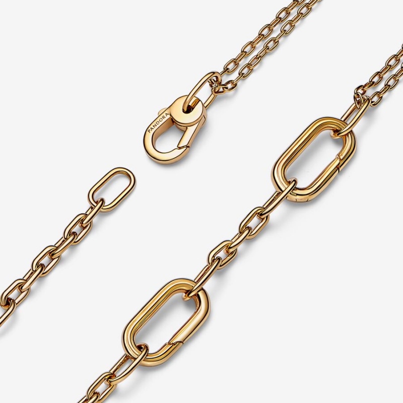 Gold Plated Pandora ME Double Link Chain Necklaces | NEQJYB-701