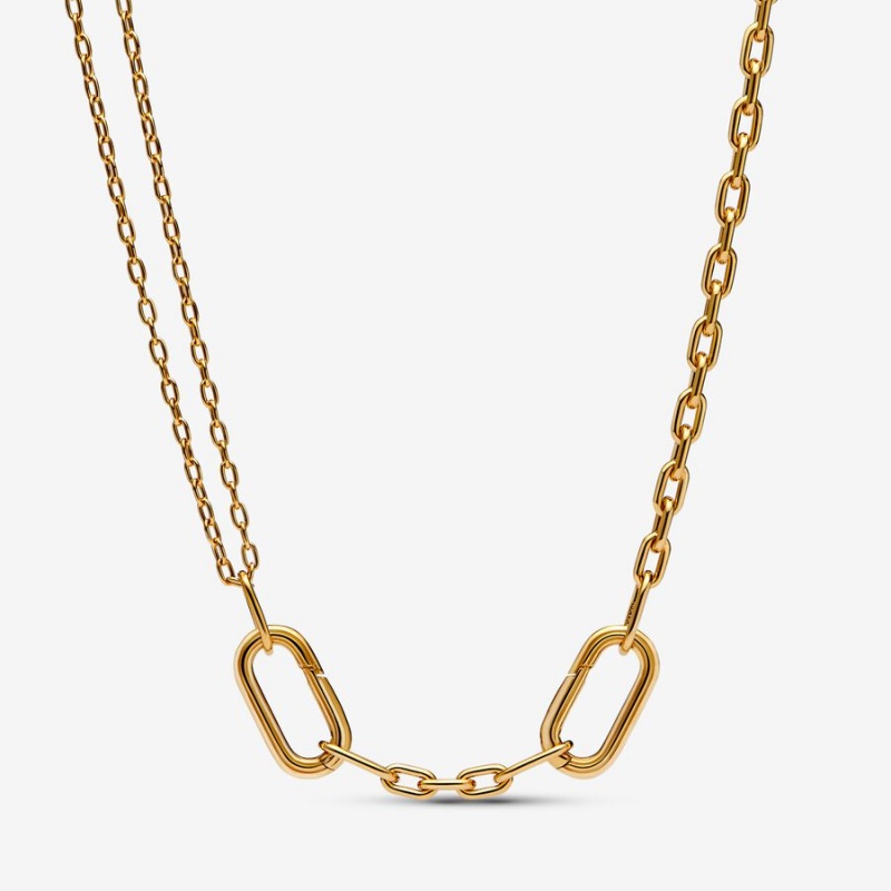 Gold Plated Pandora ME Double Link Chain Necklaces | NEQJYB-701