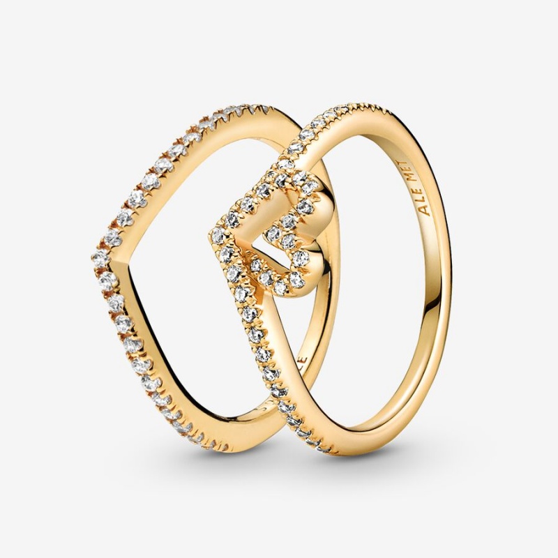 Gold Plated Pandora Ring Sets | KNMUXL-254