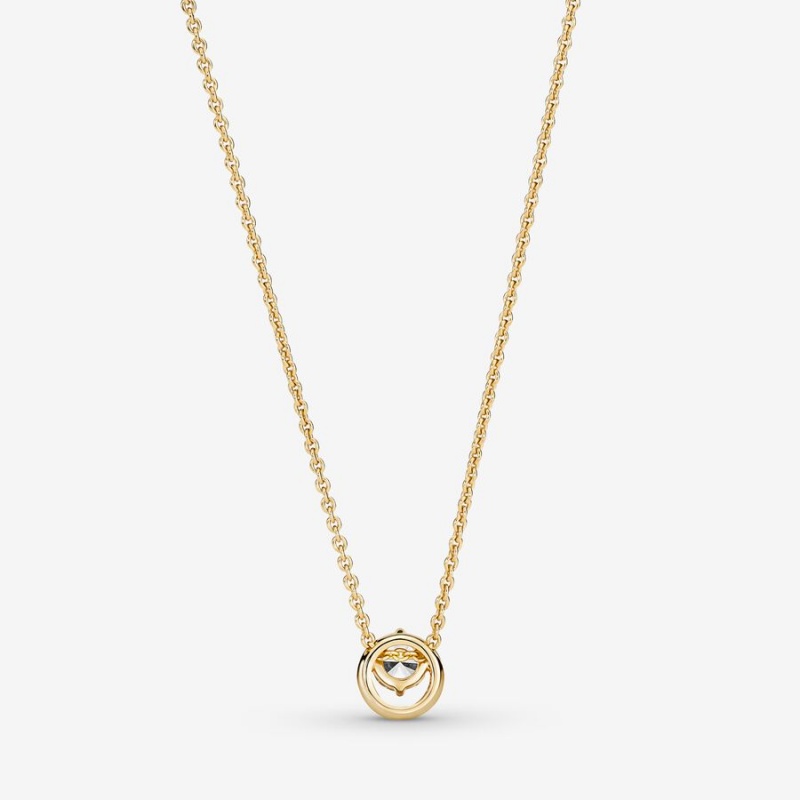 Gold Plated Pandora Sparkling Round Halo Collier Pendant Necklaces | ZAVMOU-745