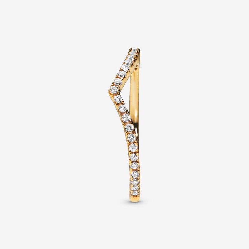 Gold Plated Pandora Sparkling Wishbone Stackable Rings | EFQLMN-368