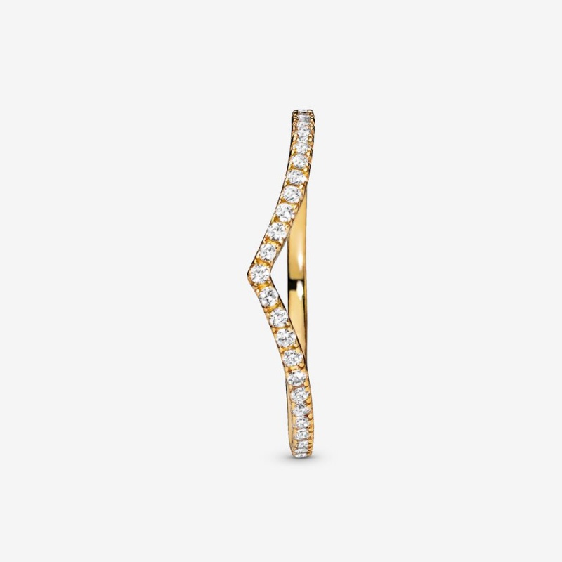 Gold Plated Pandora Sparkling Wishbone Stackable Rings | EFQLMN-368