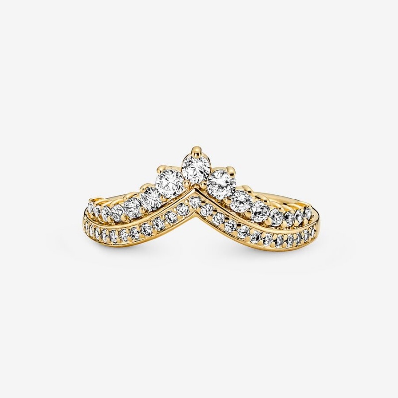 Gold Plated Pandora Timeless Wish Tiara Statement Rings | JVZAKQ-549