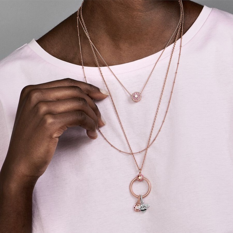 Rose Gold Plated Pandora Classic Cable Chain Necklaces | OBVSJD-043